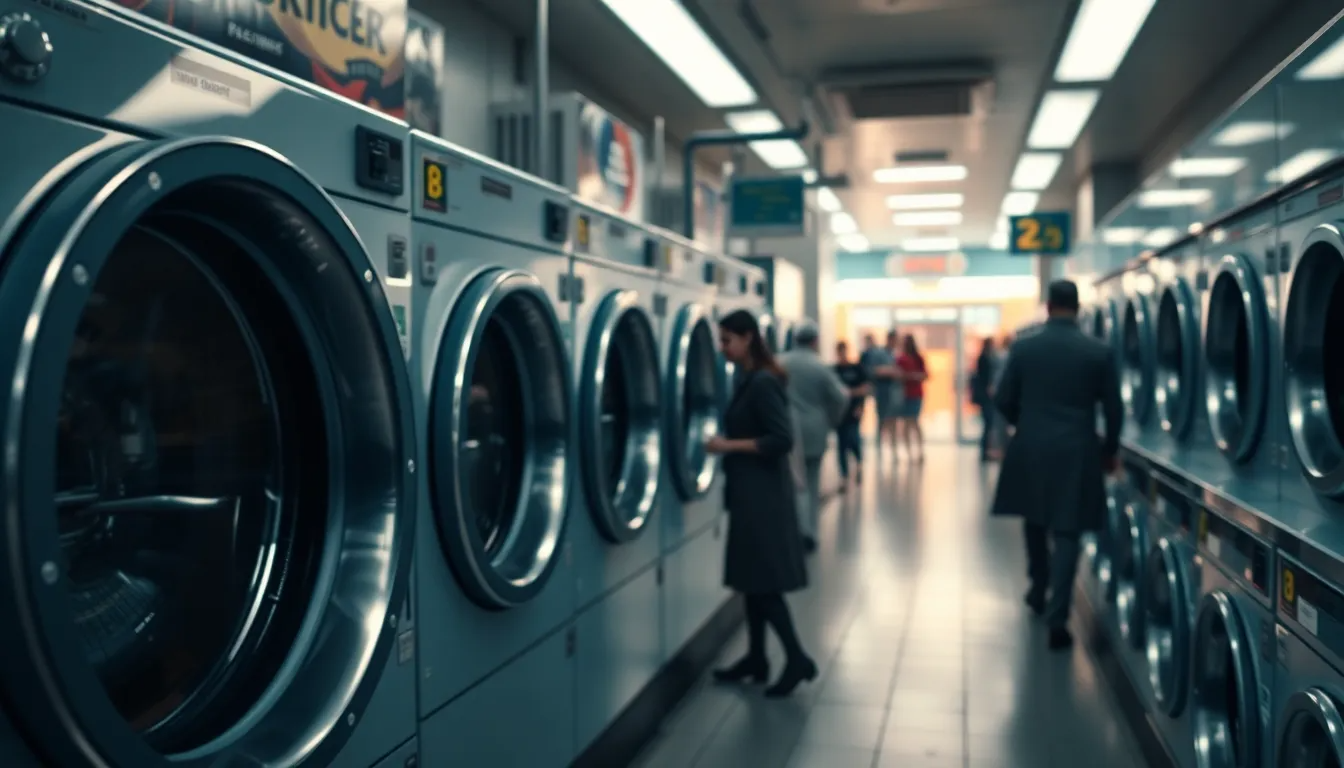Self Service Laundromat Facility, New York, Bright, Blur Of People